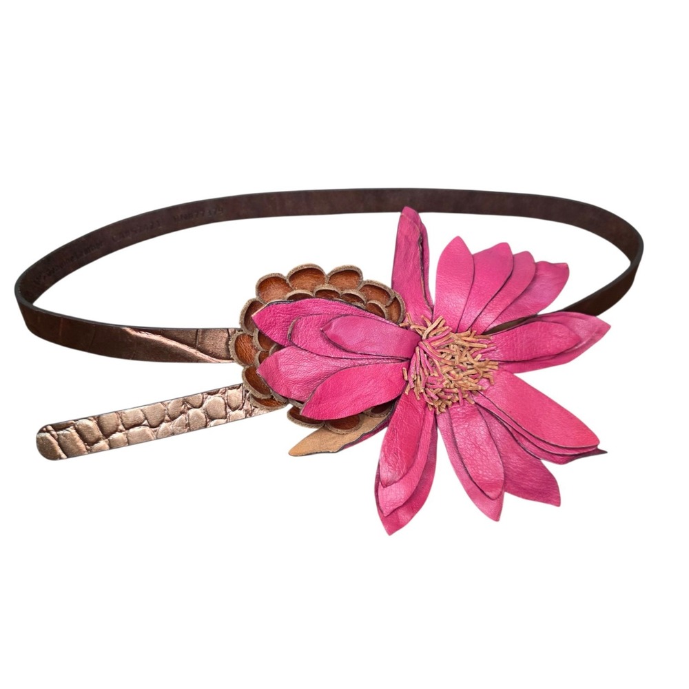 Live Love Loft Womens S Brown Leather Pink Floral Skinny Belt Y2K Boho